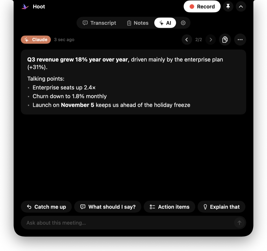 Hoot's AI Assist tab