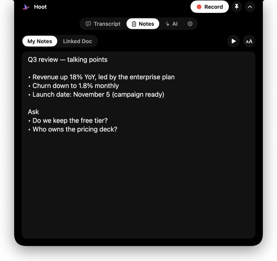 Hoot's speaker notes